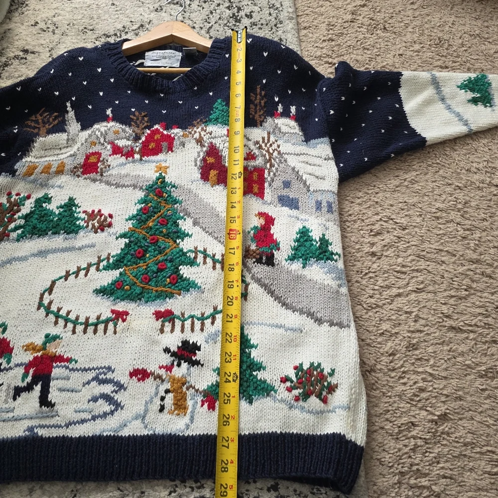 Vintage 90s Northern Isles Hand Knit Christmas Sweater Womens XL Ramie Cotton - Picture 10 of 14